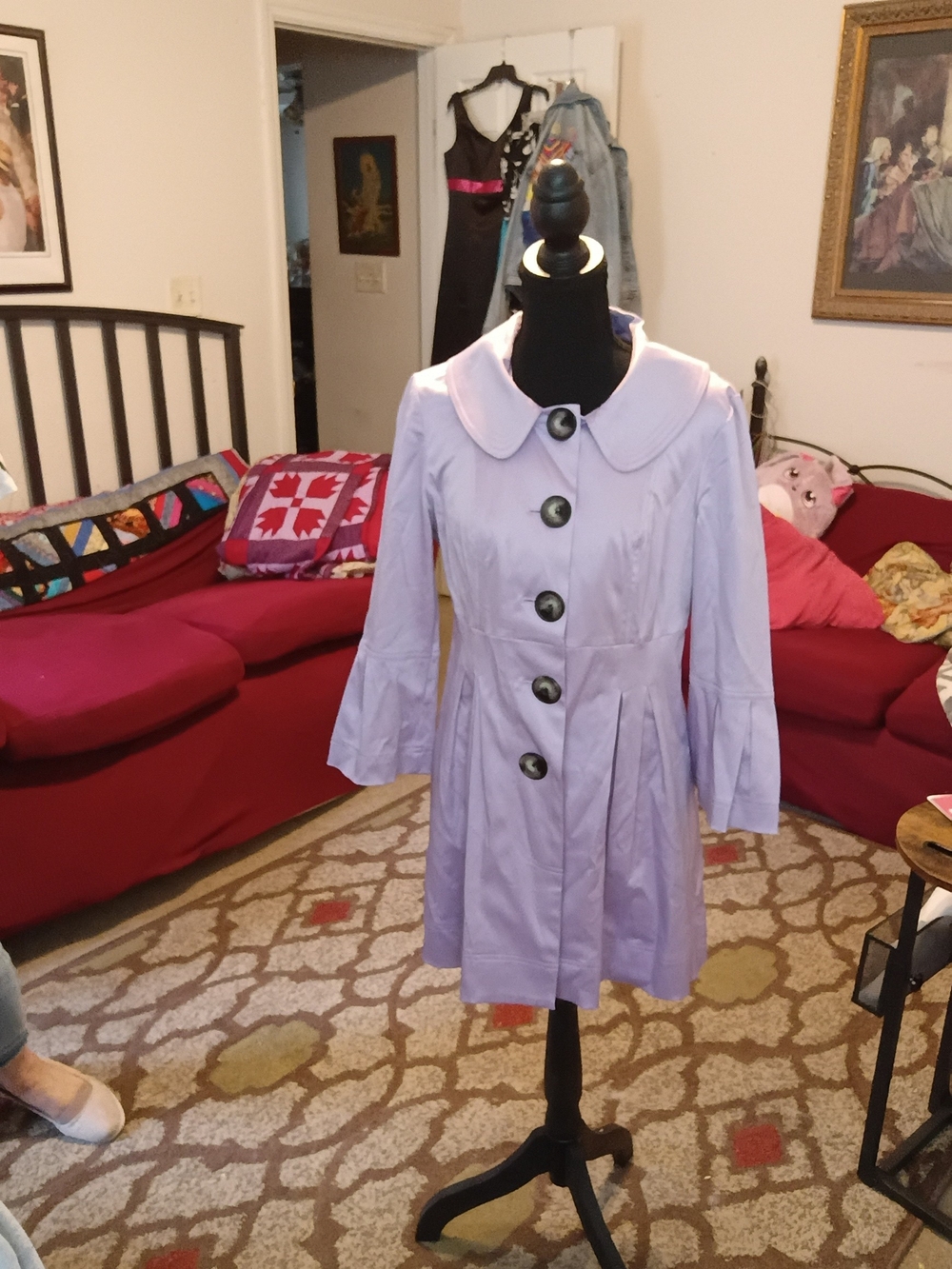 IZ Byer California Light Lavender Dress Coat Designer Button Preowned VG+